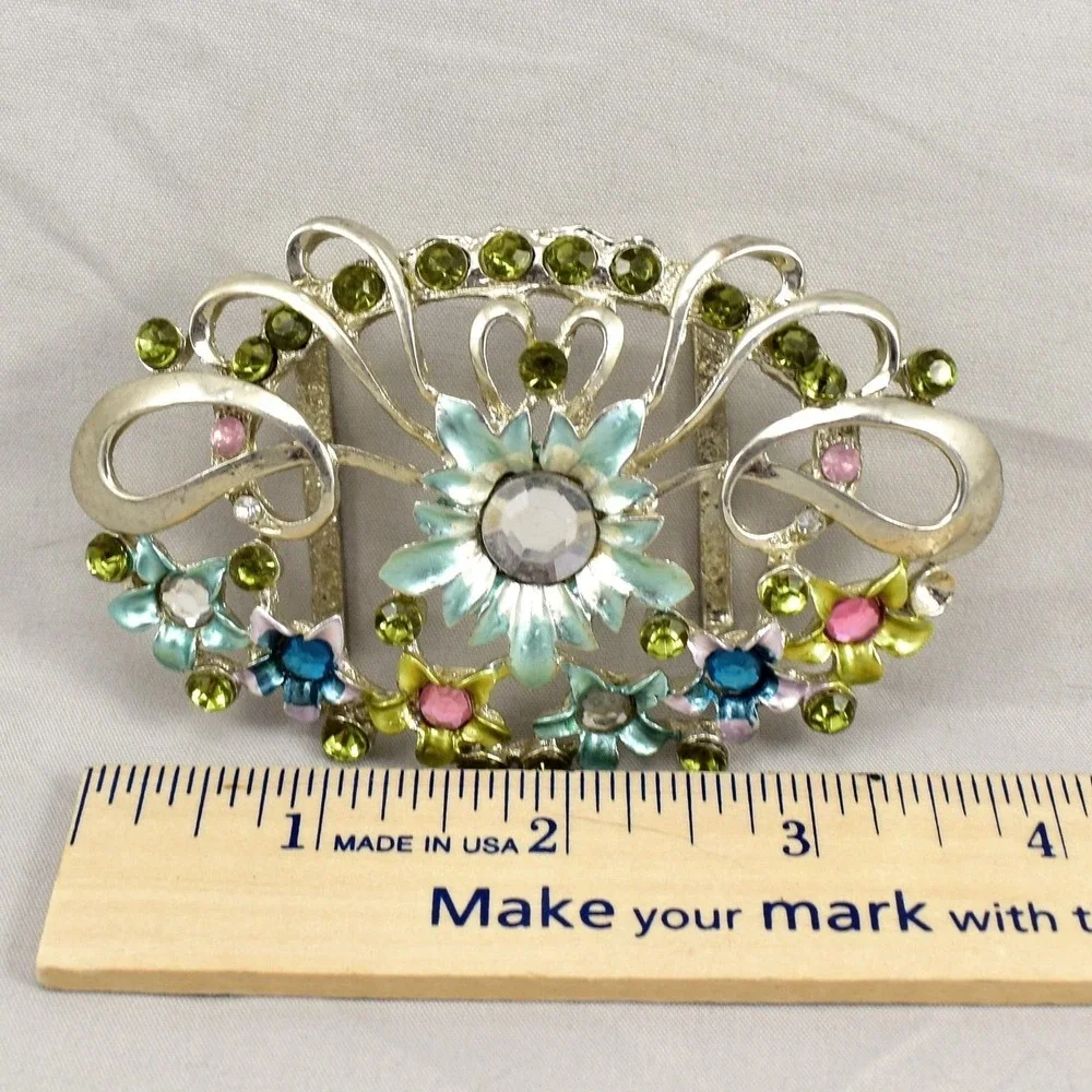 Vintage Belt Buckle Women's Unisex Sash Flowers Floral Colorful Victoria Art-Dec